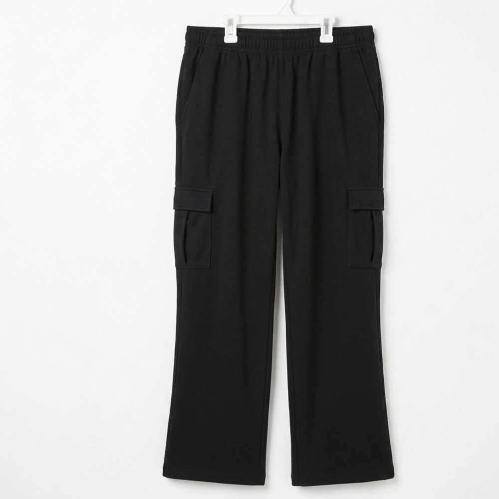 Fabletics Wide Leg Cargo Fleece Sweatpants Black XL EUC Cozy Athleisure Lounge - Picture 3 of 7